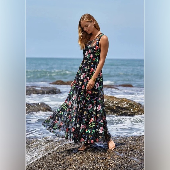 Johnny Was Emilda Floral Mesh Maxi Dress XL - Picture 4 of 13